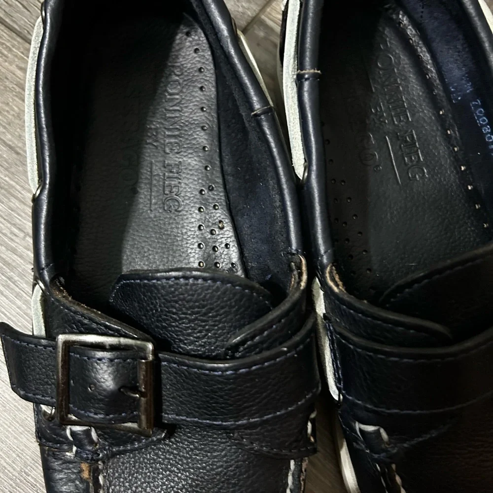 Ronnie Fieg x Sebago Leather docksiders Boat Shoes navy & grey Buckle